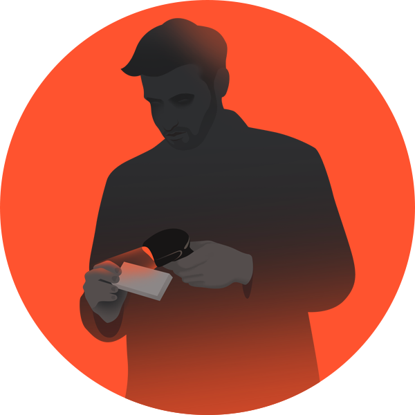 Illustration of a man with a scanner by Reza Basiri